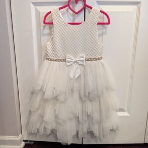 Elegant White Layered Kids Dress